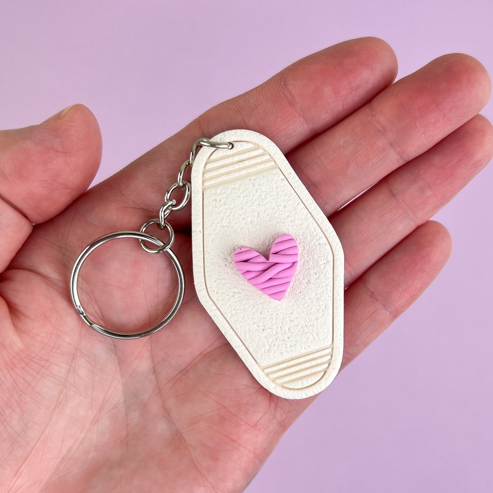Pink Knit Heart Handmade Polymer Clay Hotel Style Key Chain